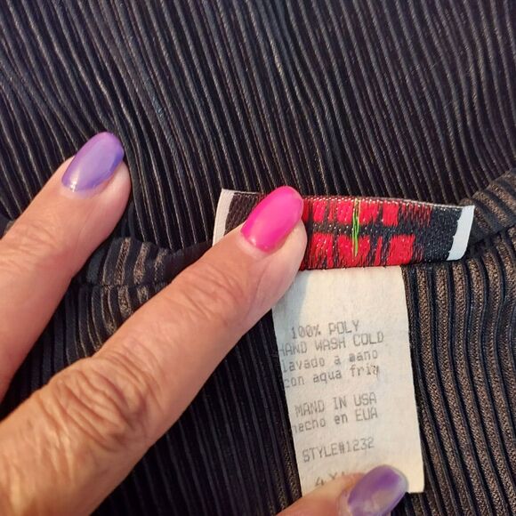 Vejaiz Designs Tunic Top Womens Size 4XL Mini Pleats Black Stretch Long Sleeves - Picture 8 of 11